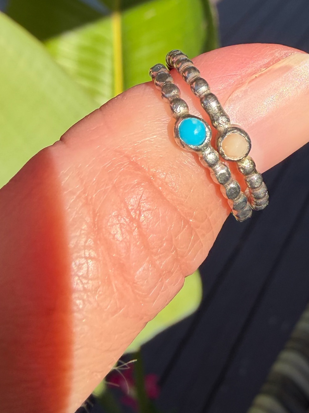 Silver gemstone dot rings